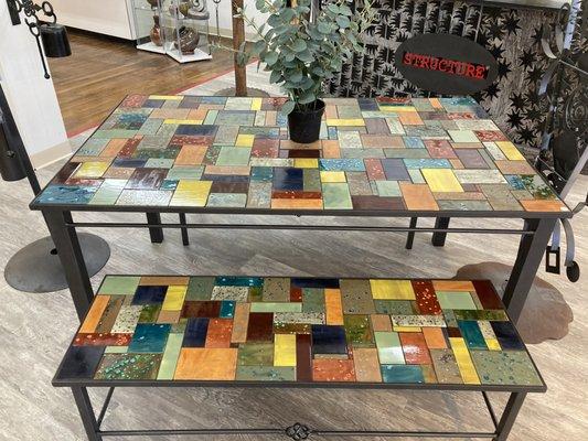 hand-made tile table & benches