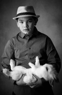 A boy and his bunny.