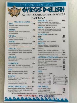 New Gyros Delish Menu 2021