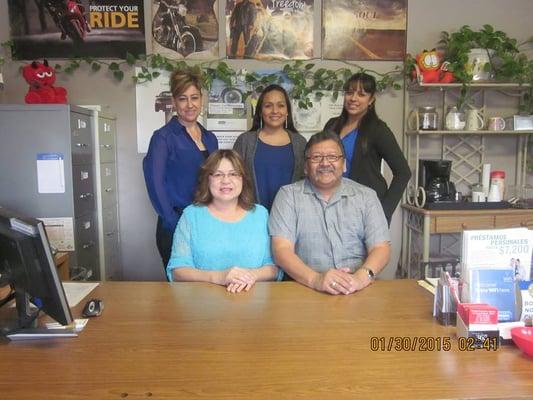 Our friendly staff.  Back row, Rosy Valadez, Karina Rangel   Esquivel, Bobbie Villegas.  Front row; Juan Ismael & Diana A Rangel.