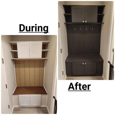 Built a shelving unit in a mudroom