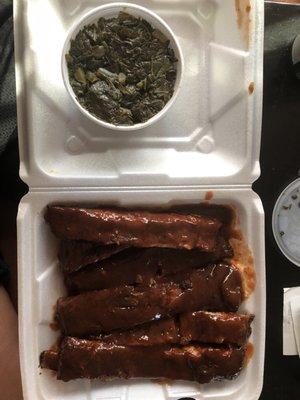 Rib platter (6 bones) with collard greens