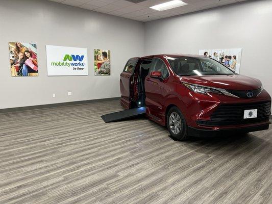 The all new Toyota Sienna Hybrid wheelchair accessible van. Call us now to schedule your test drive!