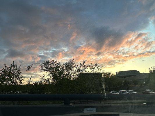 Looking towards the hospital from the parking lot outside.