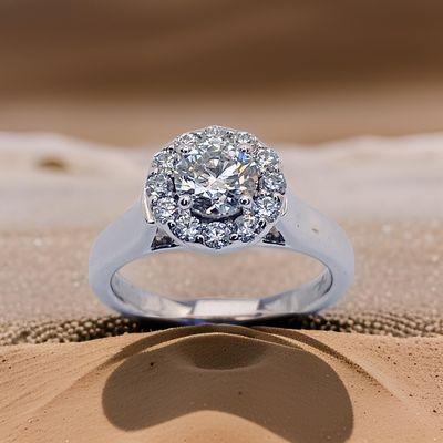 18K White Gold Diamond Halo Ring! 0.75 carats center diamond, H, VS2, Halo 0.50 carats, G,VS