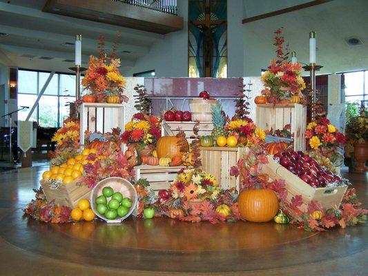 The altar dressed for Thanksgiving Day Mass.