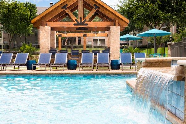 Outdoor cabana with built-in kitchen