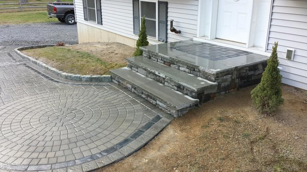 Unilock walkway with bluestone steps and veneer stone