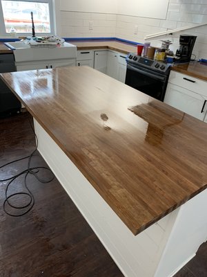 Butcher block counter tops.