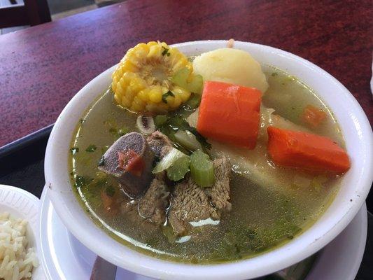 Sopa de res. Guatemalan food is delicious. Short rib soul with vegetables.   Amazing  clean tasting broth.