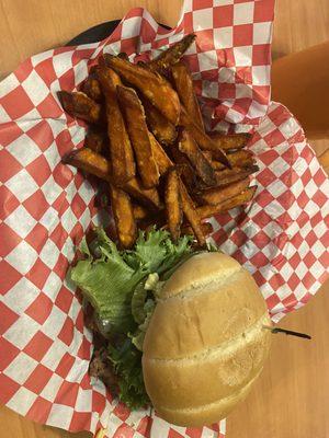 Blue Mushroom Burger and Sweet Potato Fries