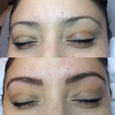 Natural looking Microblading before and after, lasts up to 3 years.