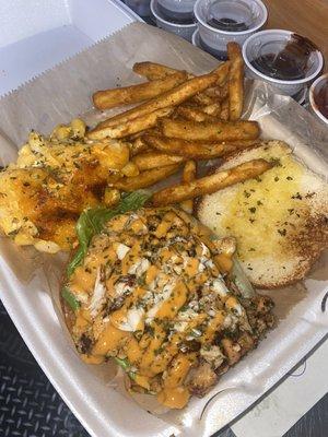 Salmon Burger Topped W/ Crab Meat