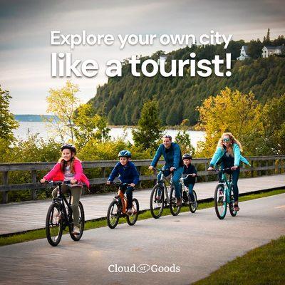 Planning a staycation?  Explore your own city like a tourist! Rent bikes, cameras, or sporting equipment with Cloud of Goods