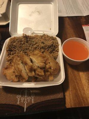 Lemon chicken with thick lemon sauce and regular fried rice. Look at the size of this plate!!!!