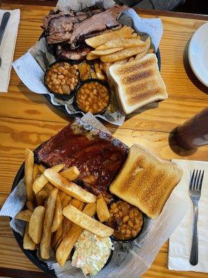 Babyback rib dinner plate and smokehouse ribs w/brisket dinner plate