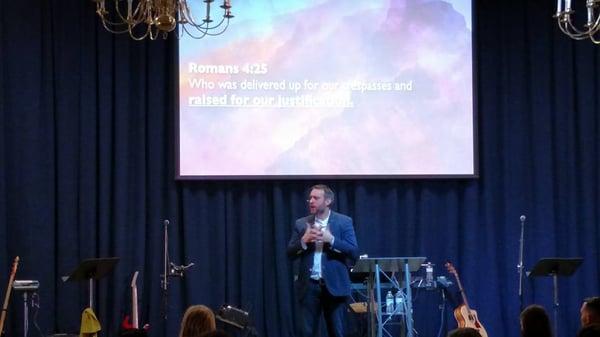 Pastor Mike preaching the word.