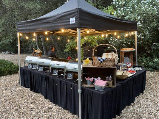 BBQ catering setup for early evening