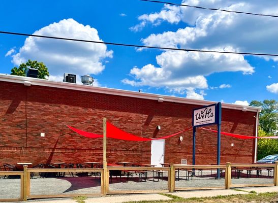 New outdoor seating on the side of Weha brewing and roasting