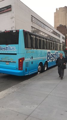 The bus at the stop in NYC