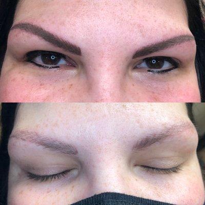 Upper and lower eyeliner and brow touch up