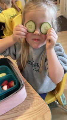 Snack time is both yummy and silly!