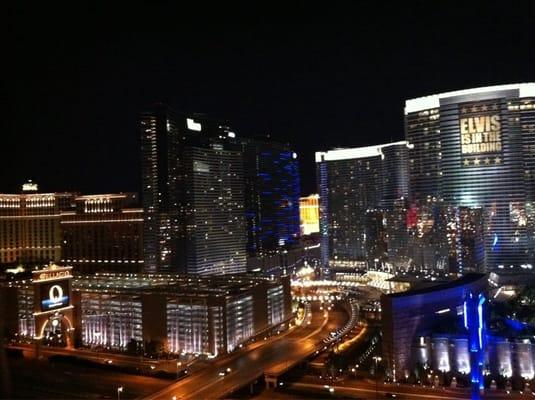 View from Balcony Left: left to right Belagio, Cosmo, Aria