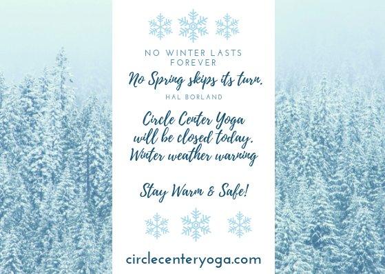 Studio will be Closed Monday January 28- Wednesday January 31. Be Safe & Stay Warm.