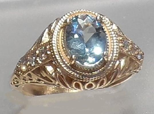 The Duchess! Aquamarine and Diamonds set in 14k Gold