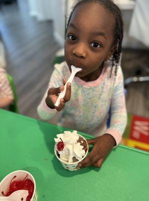 Nuri enjoying her sundae