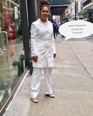 Sophia's Choice: JSong Way Floral Suit for her Business Meeting. Bravo JSong Way #intern of 2016, Sophia Mohammed!