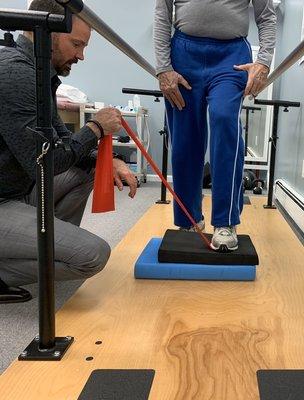 Re-training foot contact pressures to help with balance related issues of peripheral neuropathy.