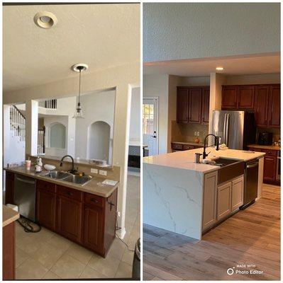 Before and after post were removed for a wider opening kitchen plan.