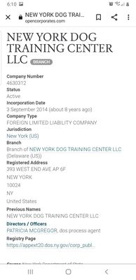 Also go by ny dog training center llc. Can't keep using the same name with their history of poor animal care