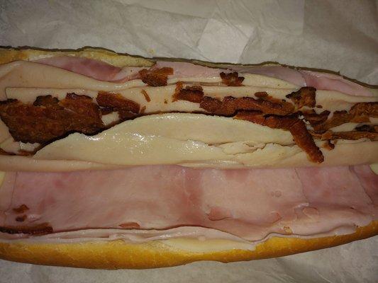 Ham, Turkey, bacon, and provolone with mayo