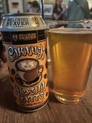 Canned Belching Beaver caramel mocha latte golden stout