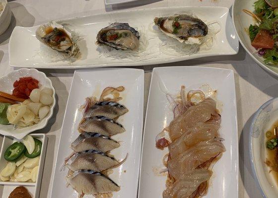 Oysters, mackerel and halibut carpaccio... ,  ,