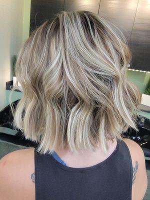 Highlights, blonding, Balayage, blunt bob cut