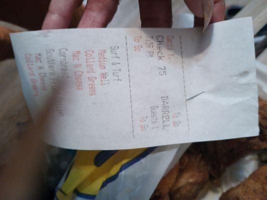 Receipt that was on the bag