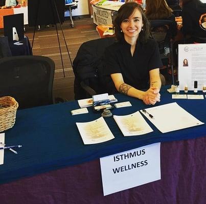 Danielle representing Isthmus Wellness at an employee wellness fair.