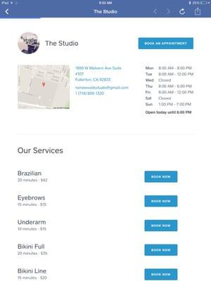 The Studio now offers online booking! Just click "Book Now" from their facebook page. http://www.facebook.com/thestudionenawoods