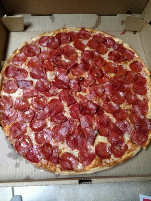 We order our pepperoni pizzas "with thin and crispy crust, with lots and lots of extra pepperoni, light on the sauce."