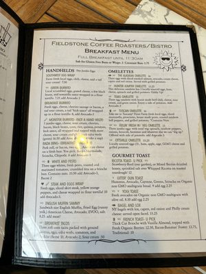 Breakfast menu