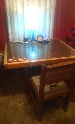 Dinnerwood table sold wood glass with three chairs beach