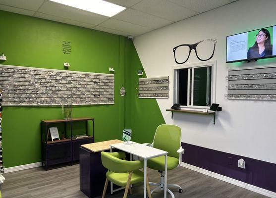 Inside of shop showing eyeglass selection