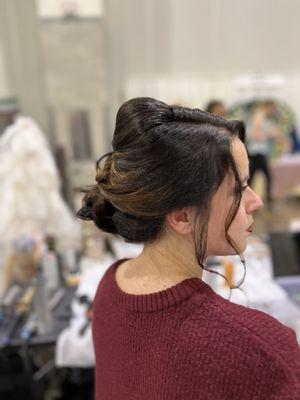 Wedding hair done live at the RI bridal show and wedding expo