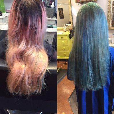 Peachy pink to blue opal