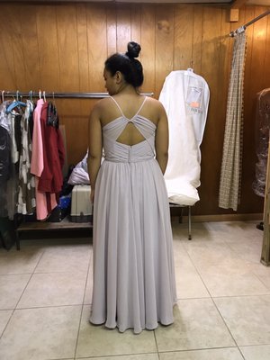 Bridesmaid's dress with multiple layers was hemmed and the straps shortened