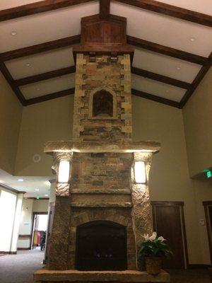 Huge fireplace at foyer