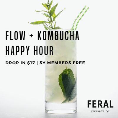 Yoga Flow + Kombucha Happy Hour!  Wednesday 7/31 6-7pm.  Ticket price includes class and kombucha!